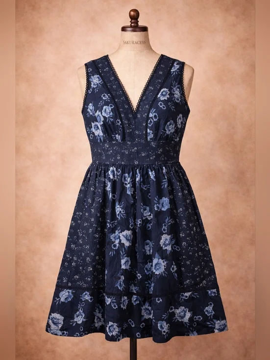 kate spade Navy Floral V-Neck Midi Dress - Picture 1 of 10